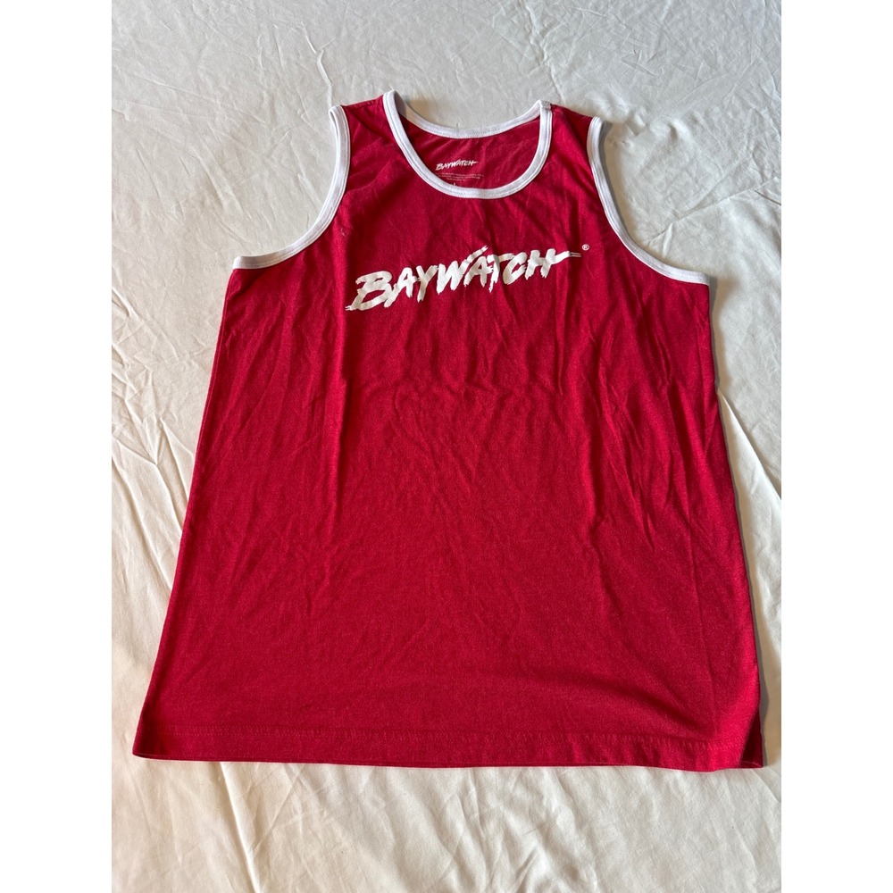 Baywatch Tank Top Mens Large Red‎ Excellent Malibu Beach Patrol Ringer Graphic